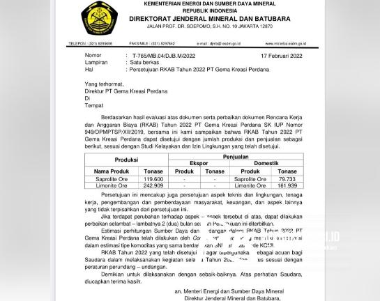 PT GKP Resmi Kantongi RKAB Sejak 17 Februari 2022