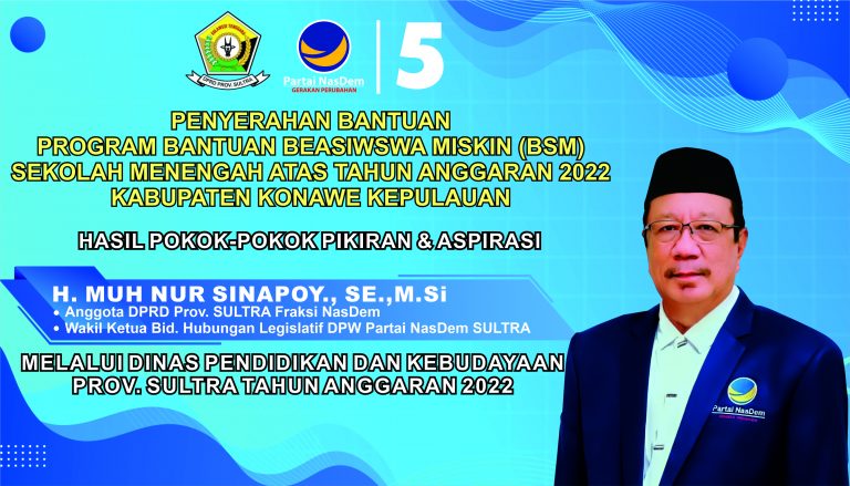 Anggota DPRD Sultra Nur Sinapoy Serahkan Beasiswa Kepada 180 Siswa SMA/SMK di Konkep